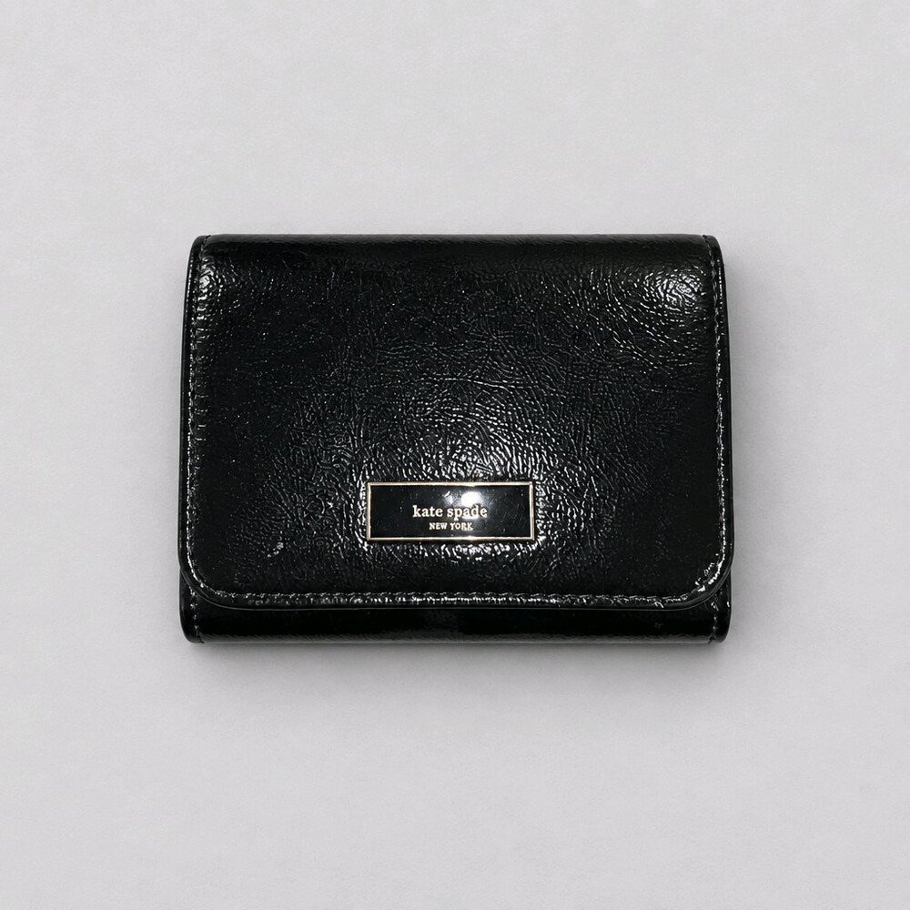 kate spade black leather compact card holder wallet new